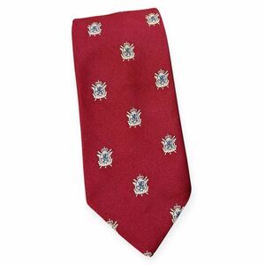 Bert Pulitzer VTG Lion Royal Crown Crest Emblem Neck Tie 56” X 4” Deep Red